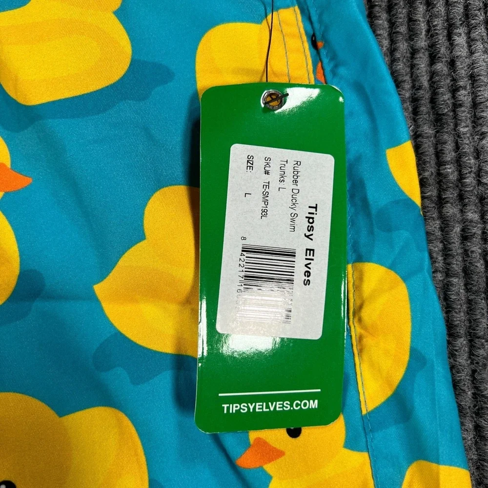 Tipsy Elves Swim Shorts Trunks Mens Large‎ Rubber Ducks Geometric Beach Pool New